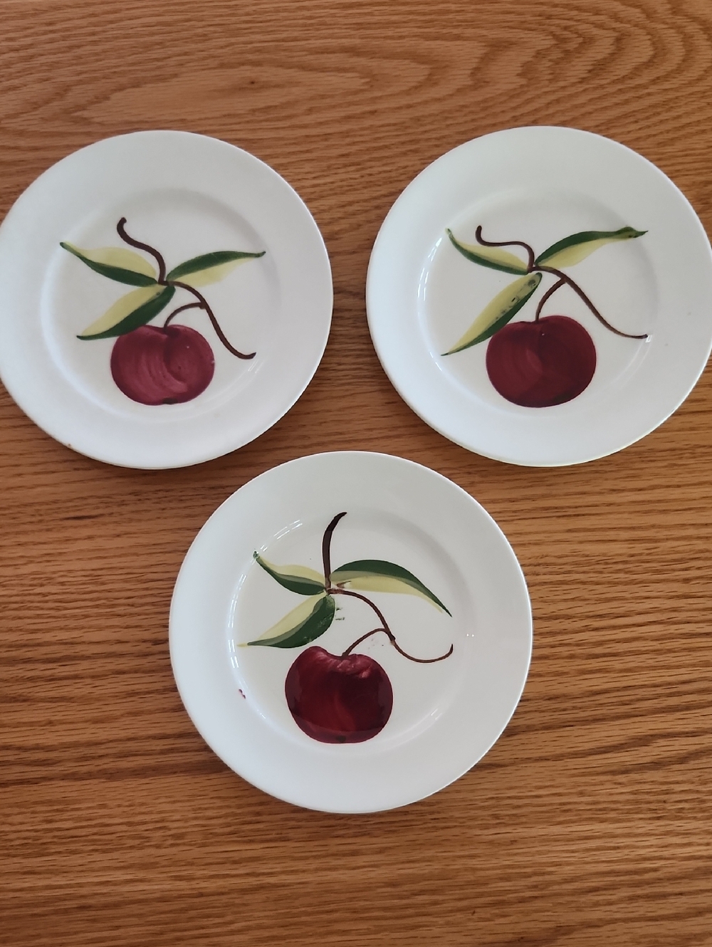 Heritage White Dessert Plates with Red Cherry and Green Leaf Motif